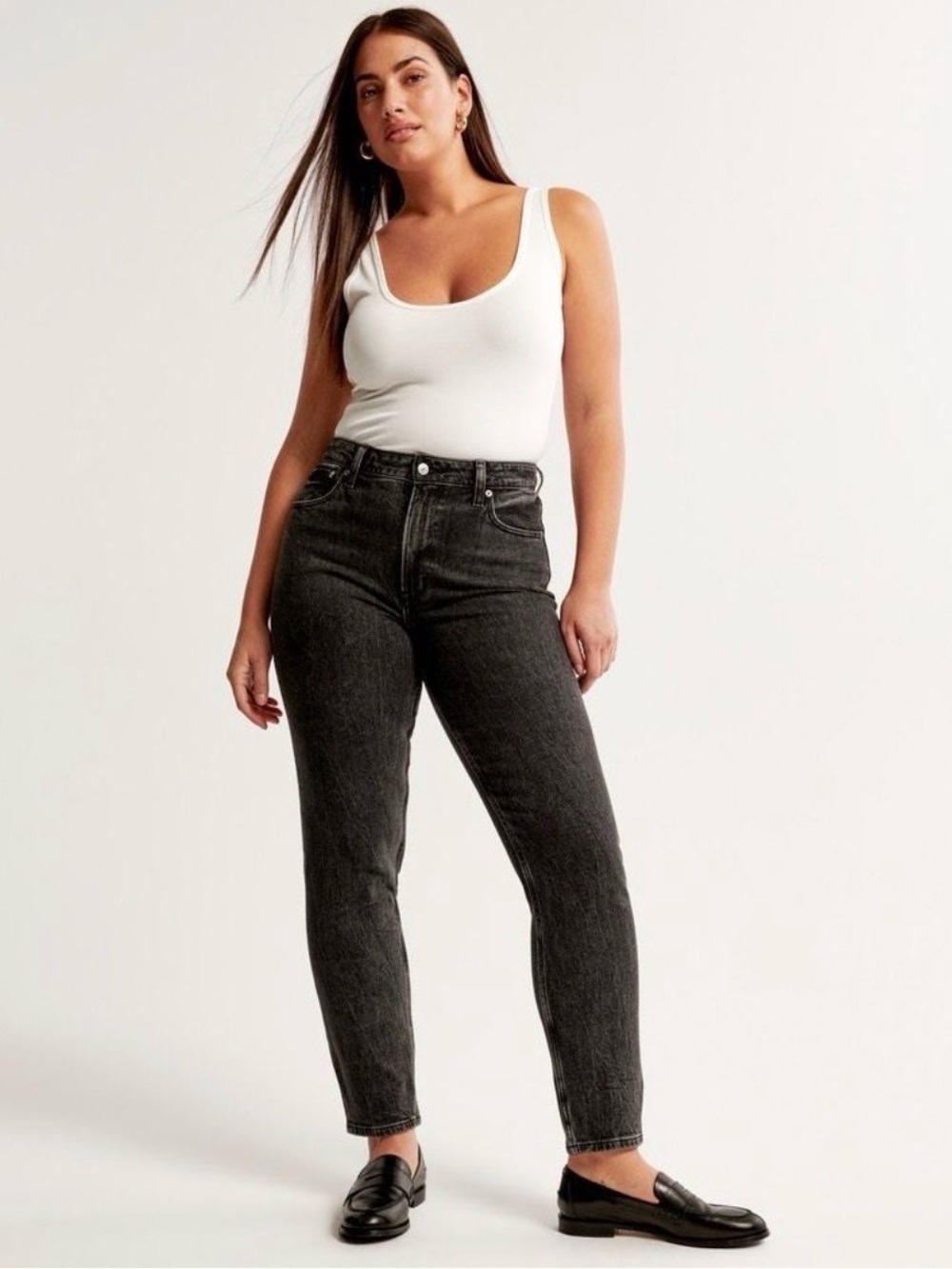 Abercrombie & Fitch High-Rise the mom Slim Straight Jeans - Black Wash SZ:33/16S
